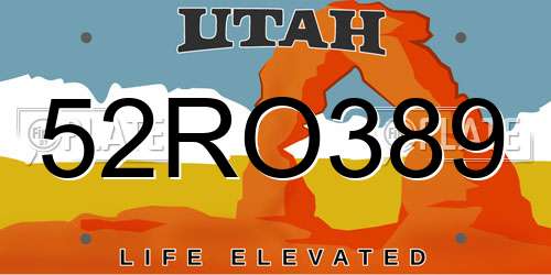 52RO389 Utah License Plate