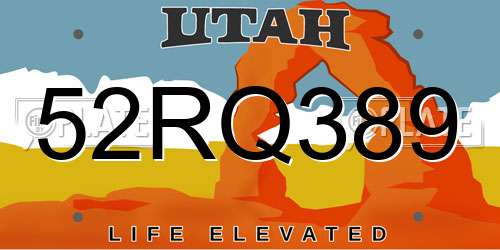 52RQ389 Utah License Plate