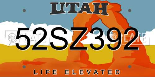 52SZ392 Utah License Plate