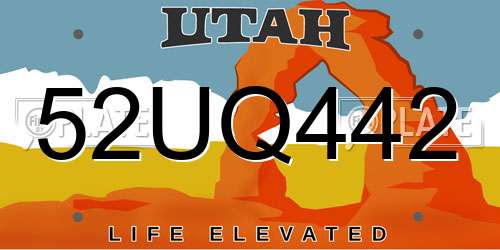 52UQ442 Utah License Plate