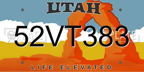 52VT383 Utah License Plate