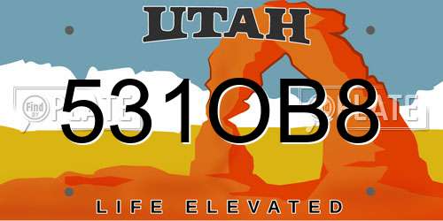 531OB8 Utah License Plate