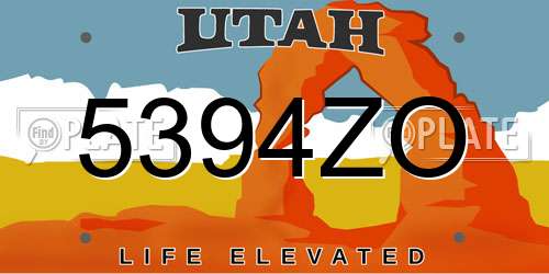 5394ZO Utah License Plate