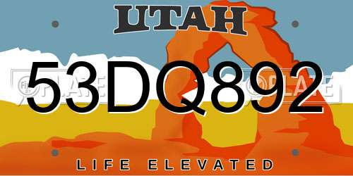 53DQ892 Utah License Plate