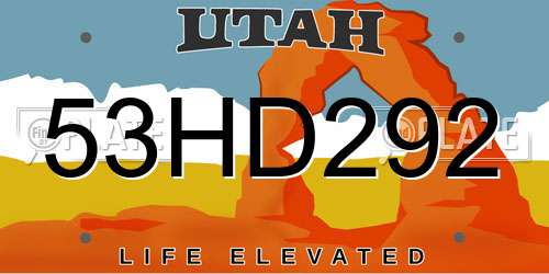 53HD292 Utah License Plate