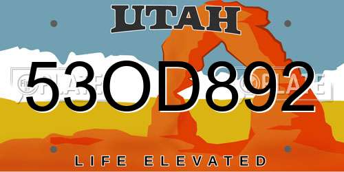 53OD892 Utah License Plate
