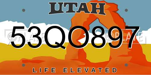 53QO897 Utah License Plate