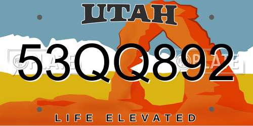 53QQ892 Utah License Plate
