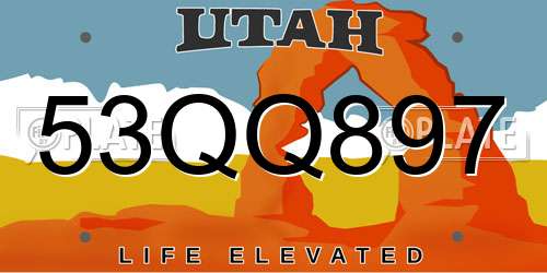 53QQ897 Utah License Plate