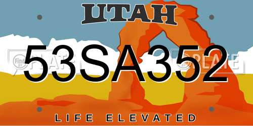 53SA352 Utah License Plate