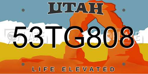 53TG808 Utah License Plate