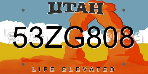53ZG808 Utah License Plate