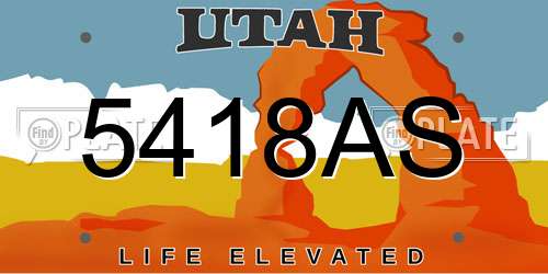 5418AS Utah License Plate
