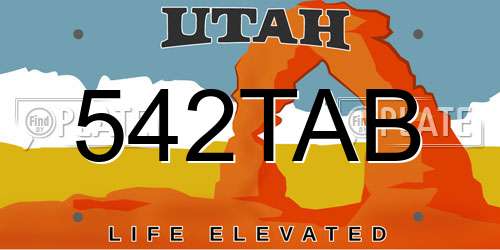 542TAB Utah License Plate