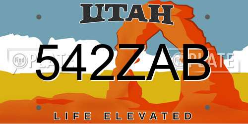 542ZAB Utah License Plate