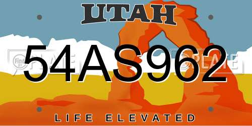 54AS962 Utah License Plate