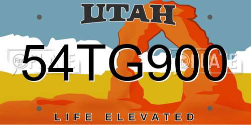 54TG900 Utah License Plate