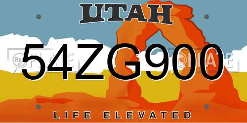 54ZG900 Utah License Plate