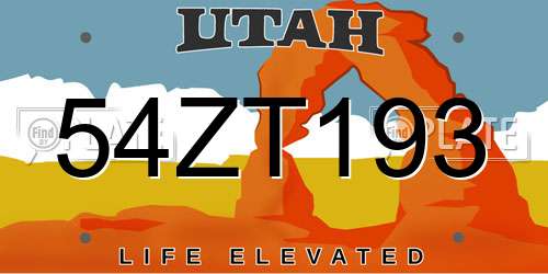 54ZT193 Utah License Plate