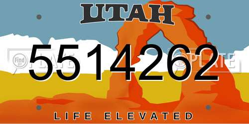 5514262 Utah License Plate
