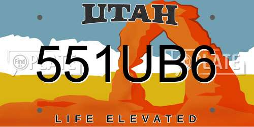 551UB6 Utah License Plate