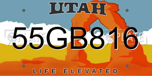 55GB816 Utah License Plate
