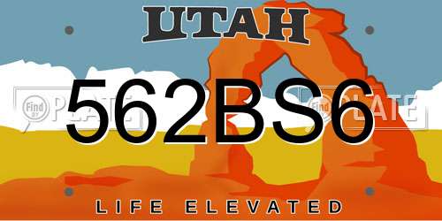 562BS6 Utah License Plate