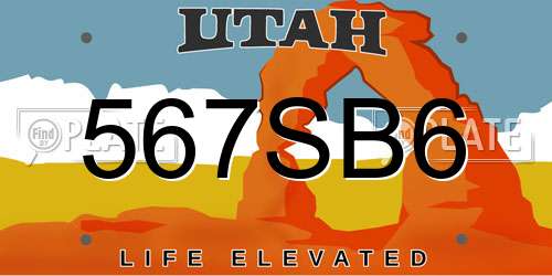 567SB6 Utah License Plate