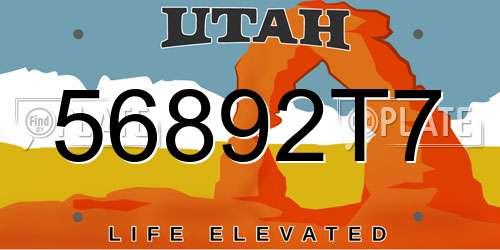 56892T7 Utah License Plate