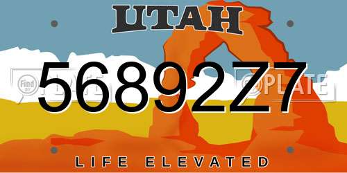 56892Z7 Utah License Plate