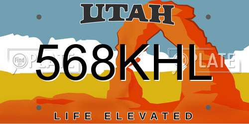 568KHL Utah License Plate