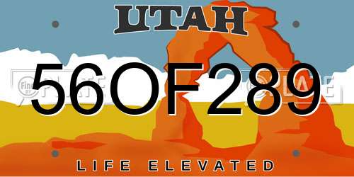 56OF289 Utah License Plate