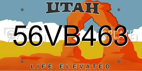 56VB463 Utah License Plate