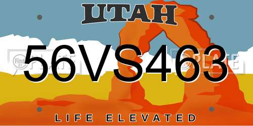 56VS463 Utah License Plate