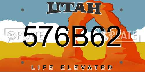576B62 Utah License Plate