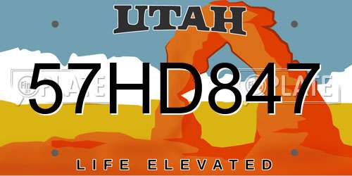 57HD847 Utah License Plate