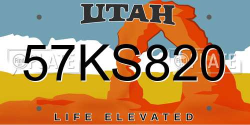 57KS820 Utah License Plate