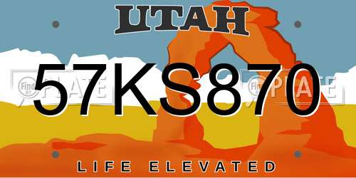 57KS870 Utah License Plate