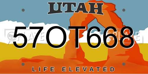57OT668 Utah License Plate