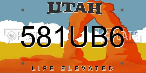 581UB6 Utah License Plate