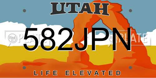 582JPN Utah License Plate