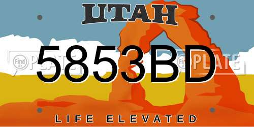 5853BD Utah License Plate