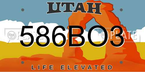 586BO3 Utah License Plate