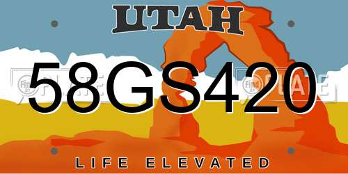 58GS420 Utah License Plate
