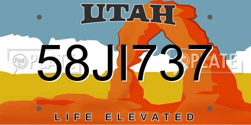 58JI737 Utah License Plate
