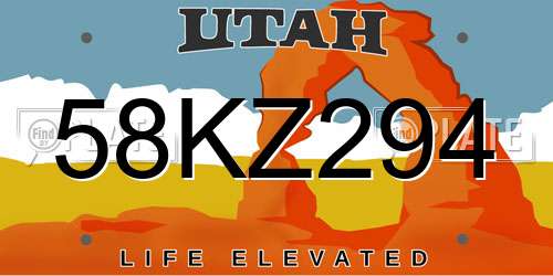 58KZ294 Utah License Plate
