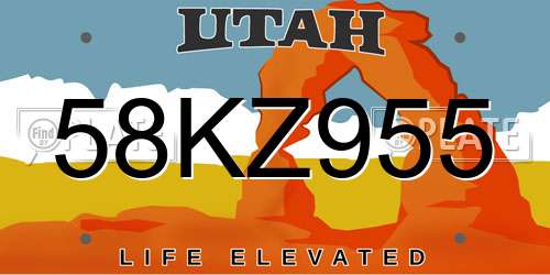 58KZ955 Utah License Plate
