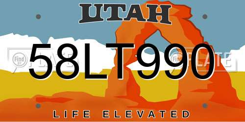 58LT990 Utah License Plate