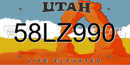 58LZ990 Utah License Plate