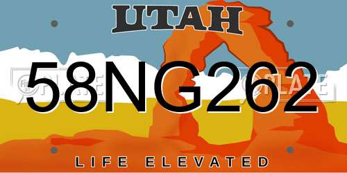 58NG262 Utah License Plate